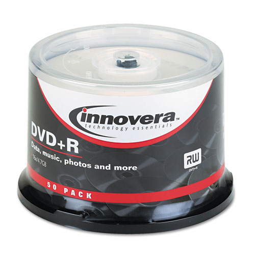 DVD+R Discs, 4.7GB, 16x, Spindle, Silver, 50/Pack | by Plexsupply