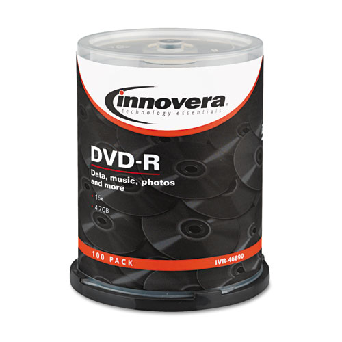 Image of DVD-R Recordable Discs, 4.7 GB, 16x, Spindle, Silver, 100/Pack