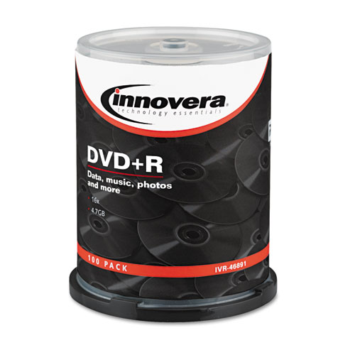 Image of DVD+R Recordable Disc, 4.7 GB, 16x, Spindle, Silver, 100/Pack