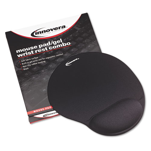 Image of Innovera® Mouse Pad With Fabric-Covered Gel Wrist Rest, 10.37 X 8.87, Black