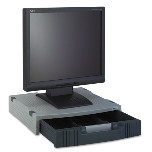 Single-Level Monitor Stand w/Storage Drawer, 15 x 11 x 3, Light Gray/Charcoal