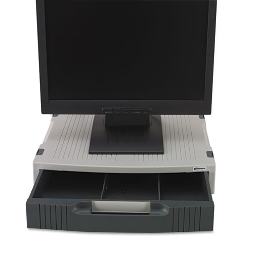 Single-Level Monitor Stand w/Storage Drawer, 15 x 11 x 3, Light Gray/Charcoal