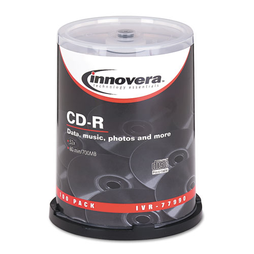 CD-R Recordable Disc, 700 MB/80min, 52x, Spindle, Silver, 100/Pack