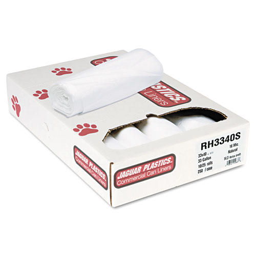 INDUSTRIAL STRENGTH COMMERCIAL CORELESS ROLL CAN LINERS, 33 GAL, 16 MICRONS, 33" X 40", NATURAL, 250/CARTON