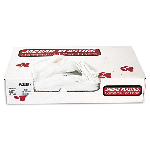 INDUSTRIAL STRENGTH LOW-DENSITY COMMERCIAL CAN LINERS, 60 GAL, 0.9 MIL, 38" X 58", WHITE, 100/CARTON