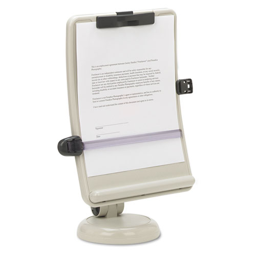 Image of Copyholder with Curved Tray and Weighted Base, 75 Sheet Capacity, Plastic, Putty