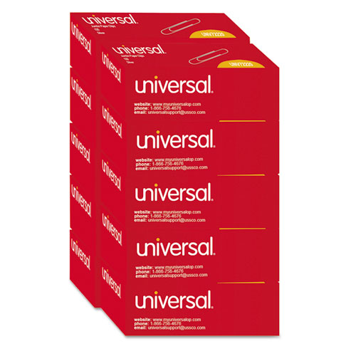 Universal® Paper Clips, Jumbo, Smooth, Silver, 100 Clips/Box, 10 Boxes/Pack