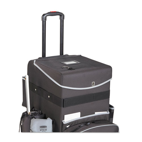 Image of Executive Quick Clean Janitorial Cart, Synthetic Fabric, 16 Compartments, 14.25" x 16.5" x 25", Dark Gray