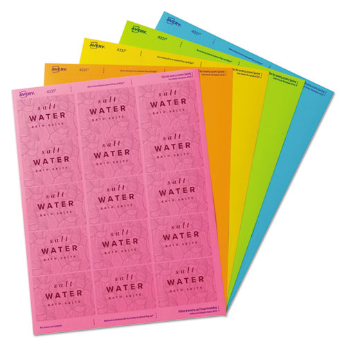 Image of Printable Color Labels with Sure Feed and Easy Peel, 2 x 2.63, Assorted Colors, 15/Sheet, 10 Sheets/Pack