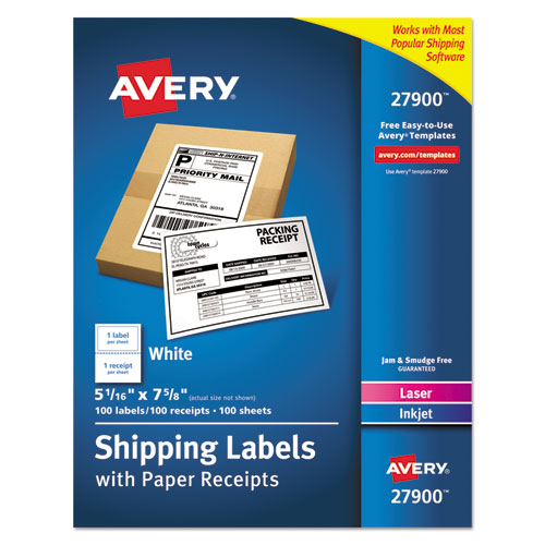 Image of Avery® Shipping Labels With Paper Receipt Bulk Pack, Inkjet/Laser Printers, 5.06 X 7.63, White, 100/Box