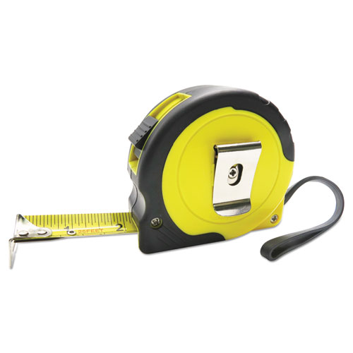 Easy Grip Tape Measure, 25 ft, Plastic Case, Black and Yellow, 1/16" Graduations