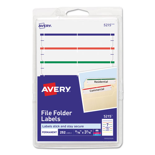 Image of Avery® Printable 4" X 6" - Permanent File Folder Labels, 0.69 X 3.44, White, 7/Sheet, 36 Sheets/Pack, (5215)
