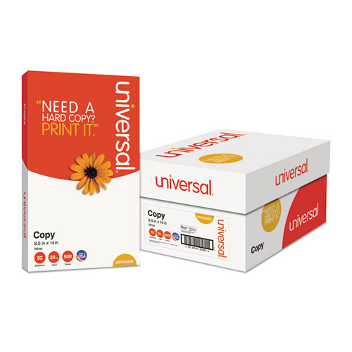 Universal® Copy Paper, 92 Bright, 20 lb Bond Weight, 8.5 x 14, White, 500 Sheets/Ream, 10 Reams/Carton