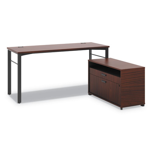 Manage Series L-Station with File Center, 60" x 60" x 29.5", Chestnut