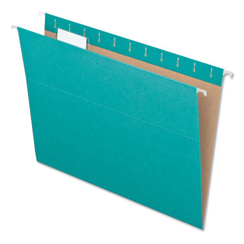 Colored Hanging Folders, Letter Size, 1/5-Cut Tabs, Aqua, 25/Box