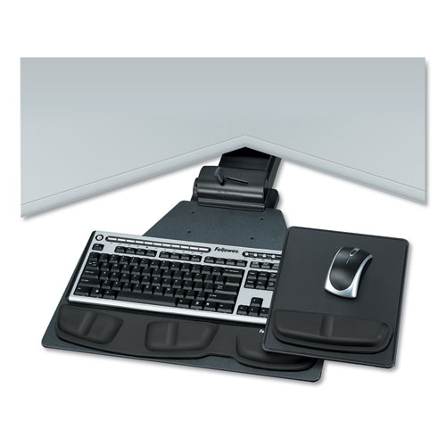 Image of Professional Corner Executive Keyboard Tray, 19w x 14.75d, Black