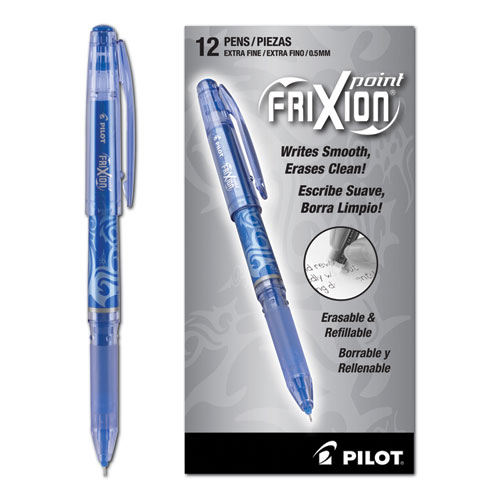 FriXion Point Erasable Gel Pen, Stick, Extra-Fine 0.5 mm, Blue Ink, Blue Barrel