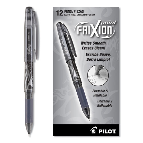 FriXion Point Erasable Gel Pen, Stick, Extra-Fine 0.5 mm, Black Ink, Black Barrel