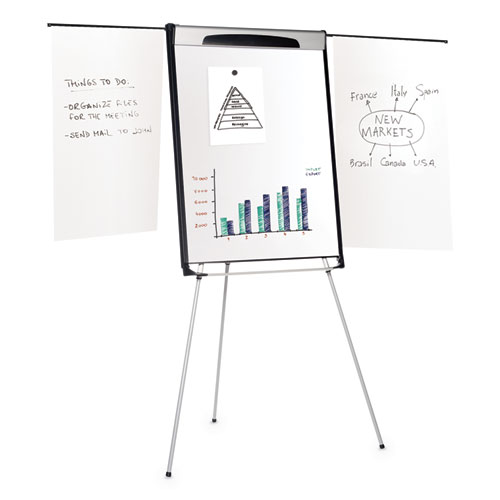 Magnetic Gold Ultra Dry Erase Tripod Easel with Extension Arms, 32 to 72,  Black/Silver - superiorsanitary