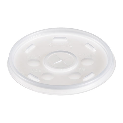 Plastic Lids for Foam Cups, Bowls and Containers, Flat with Straw Slot, Fits 6-14 oz, Translucent, 100/Pack, 10 Packs/Carton