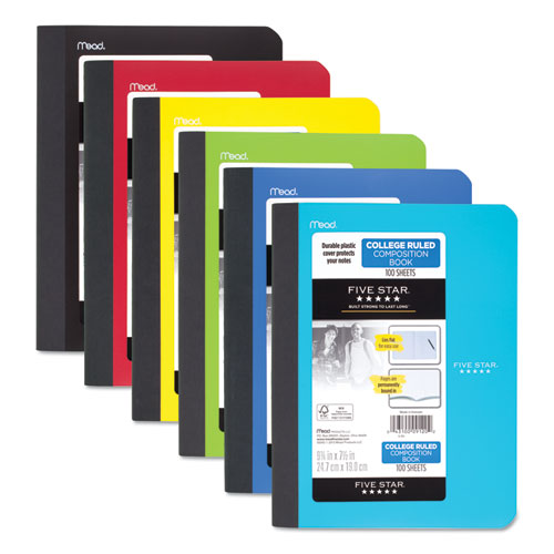 Image of Composition Book, Medium/College Rule, Randomly Assorted Cover (Black/Cobalt Blue/Lime/Red/Teal/Yellow), 9.75 x 7.5,100 Sheet