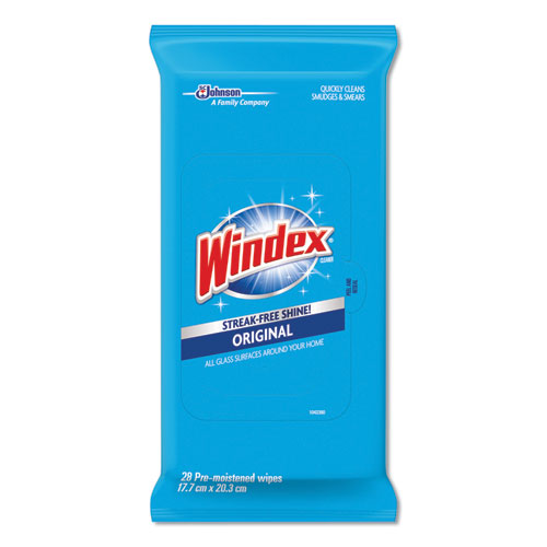 Windex® Glass and Surface Wet Wipe, Cloth, 7 x 8, Unscented, 38/Pack