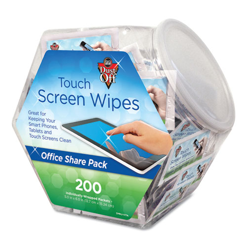 Dust-Off® Touch Screen Wipes, 5 x 6, Citrus, 200 Individual Foil Packets in an Easy Grab Jar