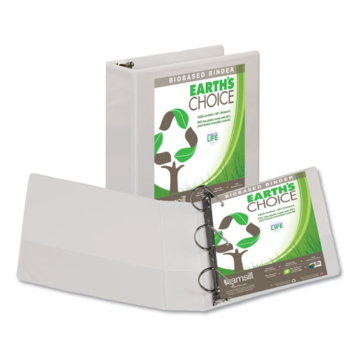 Earth's Choice Plant-Based D-Ring View Binder, 3 Rings, 3" Capacity, 11 x 8.5, White