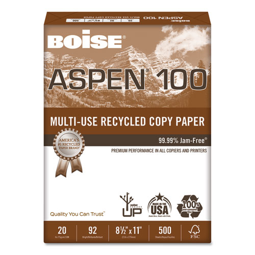 ASPEN MULTI-USE RECYCLED PAPER, 92 BRIGHT, 20LB, 8.5 X 11, WHITE, 500 SHEETS/REAM, 10 REAMS/CARTON