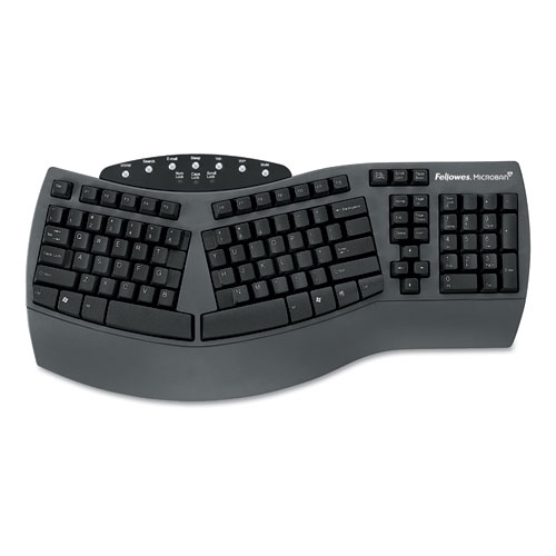 Ergonomic Split-Design Keyboard with Antimicrobial Protection, 105 Keys, Black