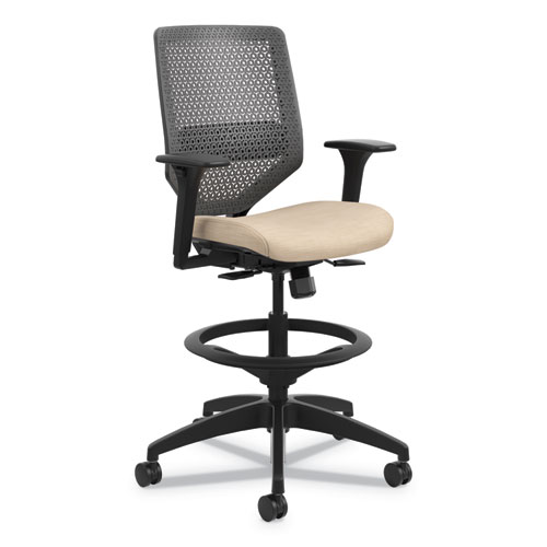 SOLVE SERIES REACTIV BACK TASK STOOL, 33" SEAT HEIGHT, SUPPORTS UP TO 300 LBS., PUTTY SEAT/CHARCOAL BACK, BLACK BASE