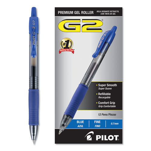 G2 Premium Gel Pen, Retractable, Fine 0.7 mm, Blue Ink, Smoke Barrel, 12/Pack