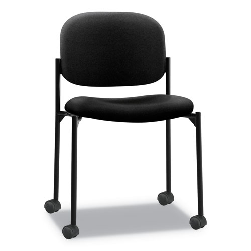 Image of Hon® Vl606 Stacking Guest Chair Without Arms, Fabric Upholstery, 21.25" X 21" X 32.75", Black Seat, Black Back, Black Base