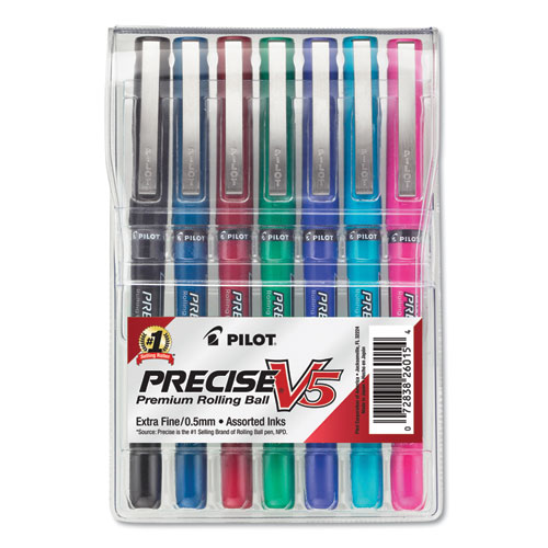 Image of Pilot® Precise V5 Roller Ball Pen, Stick, Extra-Fine 0.5 Mm, Assorted Ink And Barrel Colors, 7/Pack