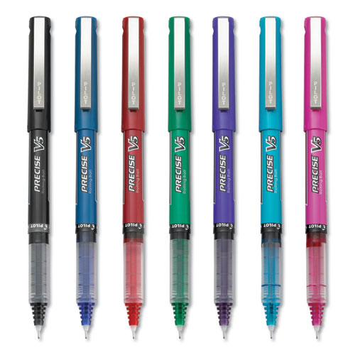 Precise V5 Stick Roller Ball Pen, 0.5mm, Assorted Ink/Barrel, 7/Pack
