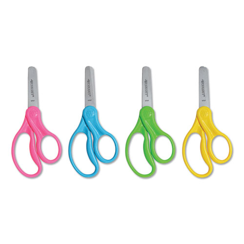 Westcott® For Kids Scissors, Blunt Tip, 5" Long, 1.75" Cut Length, Assorted Straight Handles, 12/Pack