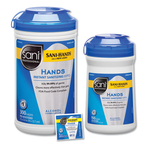 SCRUBS® Hand Sanitizer Wipes, 6 x 8, Lemon Scent, Blue/White, 120 Wipes/Canister, 6 Canisters/Case