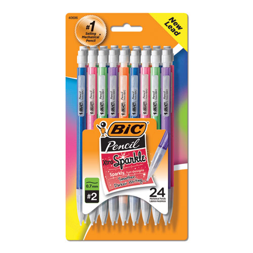 Bic® Xtra-Sparkle Mechanical Pencil Value Pack, 0.7 Mm, Hb (#2.5), Black Lead, Assorted Barrel Colors, 24/Pack
