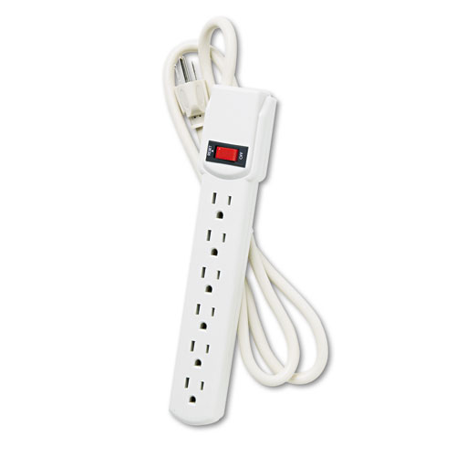 Image of Six-Outlet Power Strip, 120V, 4 ft Cord, 1.5 x 3.75 x 13, Cream/Ivory