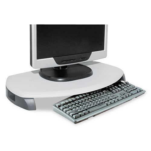 CRT/LCD Stand with Keyboard Storage, 23" x 13.25" x 3", Light Gray/Dark Gray, Supports 80 lbs