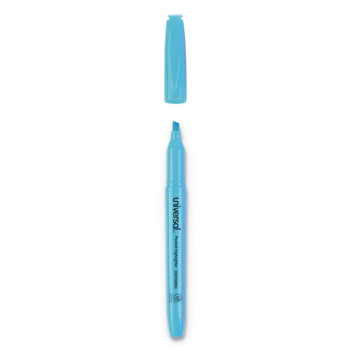 Image of Pocket Highlighters, Fluorescent Blue Ink, Chisel Tip, Blue Barrel, Dozen