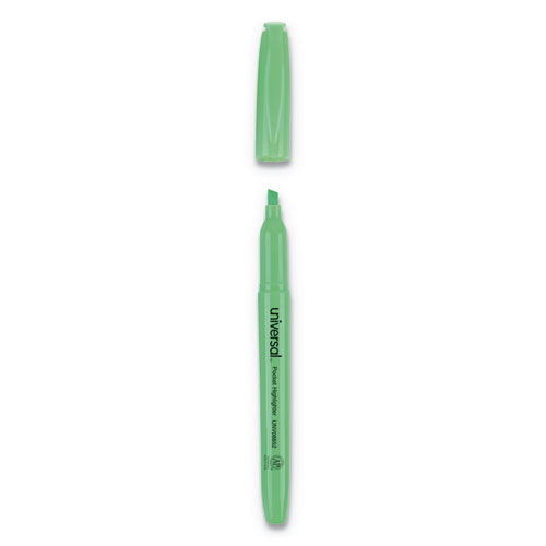 Image of Pocket Highlighters, Fluorescent Green Ink, Chisel Tip, Green Barrel, Dozen