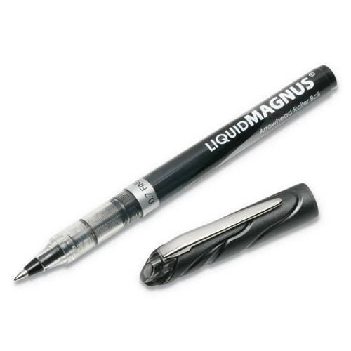 7520014612664 SKILCRAFT Liquid Magnus Roller Ball Pen, Stick, Fine 0.7 mm, Black Ink, Clear/Black Barrel, Dozen