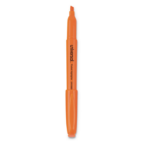 Image of Pocket Highlighters, Fluorescent Orange Ink, Chisel Tip, Orange Barrel, Dozen