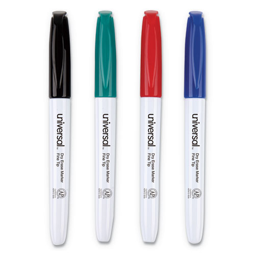 Image of Universal™ Pen Style Dry Erase Marker, Fine Bullet Tip, Assorted Colors, 4/Set