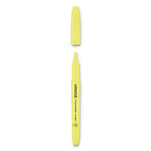 Image of Pocket Highlighters, Fluorescent Yellow Ink, Chisel Tip, Yellow Barrel, Dozen