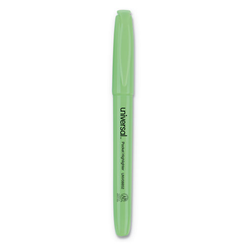 Image of Pocket Highlighters, Fluorescent Green Ink, Chisel Tip, Green Barrel, Dozen