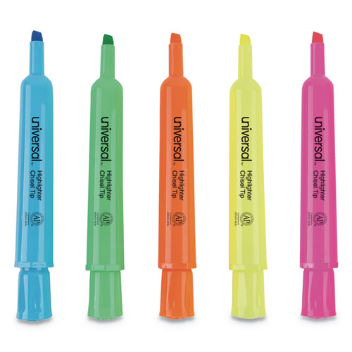 Image of Desk Highlighters, Assorted Ink Colors, Chisel Tip, Assorted Barrel Colors, 5/Set