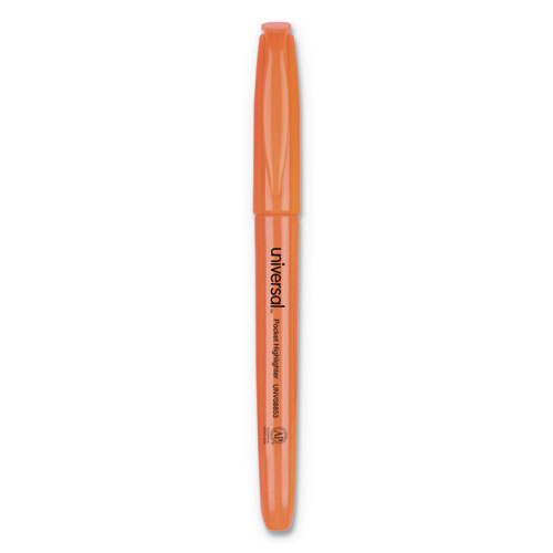 Image of Pocket Highlighters, Fluorescent Orange Ink, Chisel Tip, Orange Barrel, Dozen