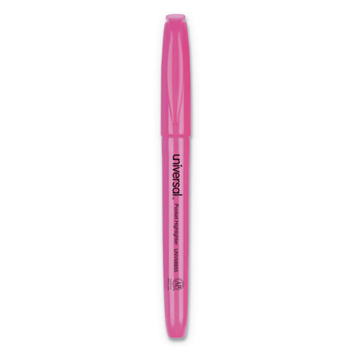 Image of Pocket Highlighters, Fluorescent Pink Ink, Chisel Tip, Pink Barrel, Dozen